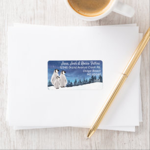 Winterszene mit Pinguinadresse Adressaufkleber
