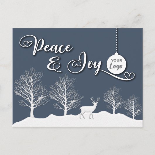 Winterszene Peace & joy - Firmenlogo Holiday Feiertagspostkarte (Vorderseite)
