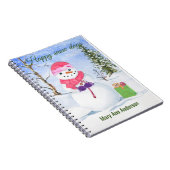 Winterszene-Schneemann in rosa Spiral Foto Noteboo Notizblock (Rechte Seite)