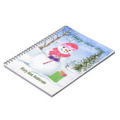 Winterszene-Schneemann in rosa Spiral Foto Noteboo Notizblock (Linke Seite)