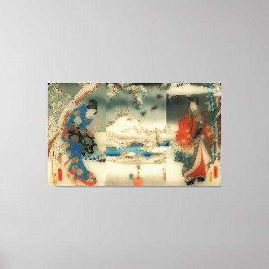 Winterszene - Vintages japanisches Kunsttriptychon Leinwanddruck (Vorderseite)