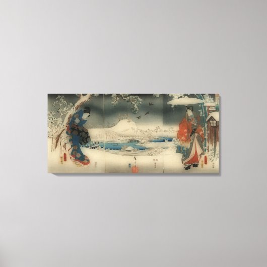 Winterszene - Vintages japanisches Kunsttriptychon Leinwanddruck (Vorderseite)