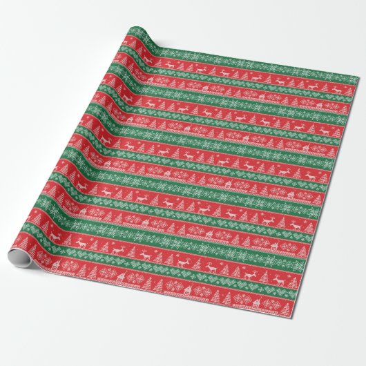 Winterszene: Vintages nahtloses Muster Geschenkpapier (Ungerollt)