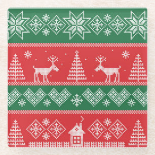 Winterszene: Vintages nahtloses Muster Glasuntersetzer