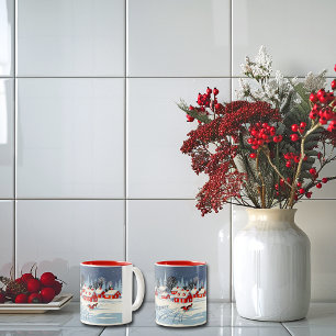 Wintertag mit Pferd und Schlitten, ländliches Weih Zweifarbige Tasse