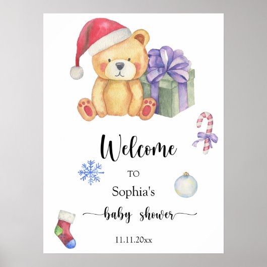 Winterteddybär - Begrüßungsbaby-Dusche Poster (Vorne)