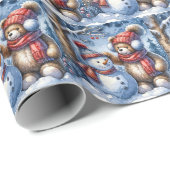 Winterteddybär mit Schneemann Geschenkpapier (Rolleneckpunkt)