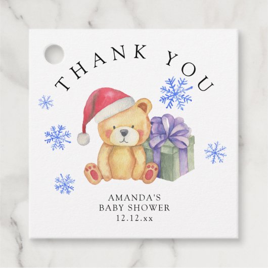 Winterteddybär mit Weihnachtsgeschenk - vielen Dan Geschenkanhänger (Vorderseite)