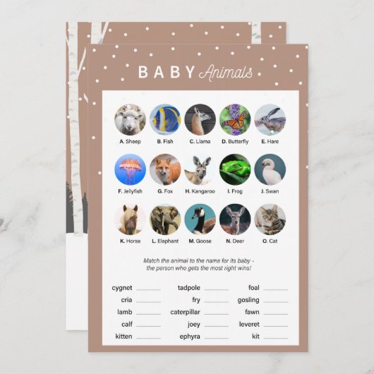 Winterthema Baby Shower Game - Baby Animals Programm (Vorne/Hinten)