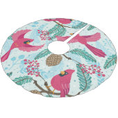 Winterthema: Roter Kardinal Muster. Polyester Weihnachtsbaumdecke (Schrägansicht)