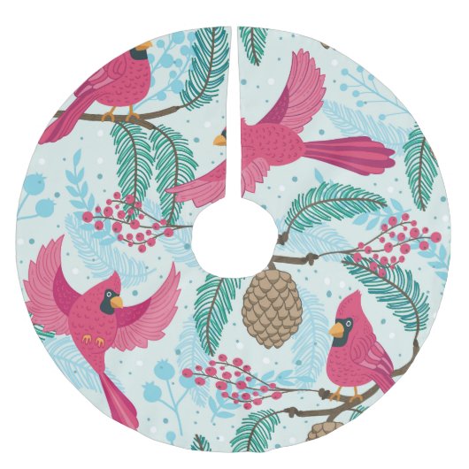 Winterthema: Roter Kardinal Muster. Polyester Weihnachtsbaumdecke (Vorderseite)