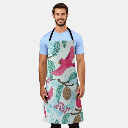 Winterthema: Roter Kardinal Muster. Schürze (Getragen)