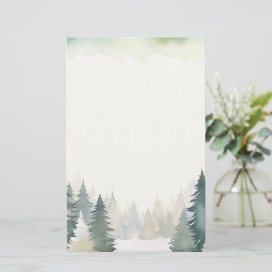 Winterthematische grüne Kiefernbäume schlicht Briefpapier (Stehend Vorderseite)