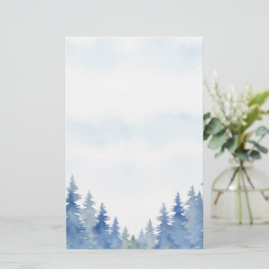 Winterthematische Kiefernbäume schlicht Briefpapier (Stehend Vorderseite)