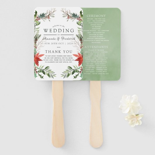 Wintertide-Wald-Weihzeit-Hochzeitsprogramm Fächer (Vorne und Hinten)