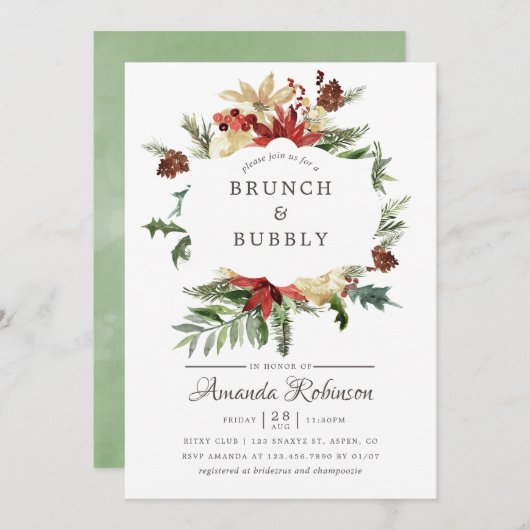 Wintertide Woodland Weihnachtsbrunch und Bubbly Einladung (Vorne/Hinten)