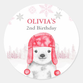Wintertiere Birthday Girl Bear Runder Aufkleber