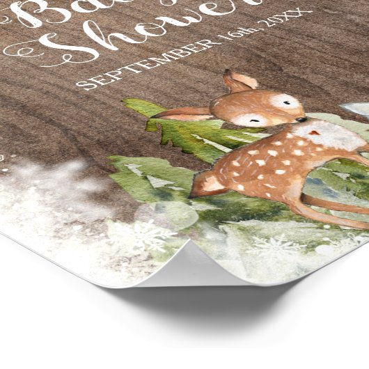 Wintertiere Holzschneeflocken Kinderdusche Willkom Poster (Ecke)