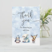 Wintertiere kalt draußen Babydusche Dankeskarte (Stehend Vorderseite)