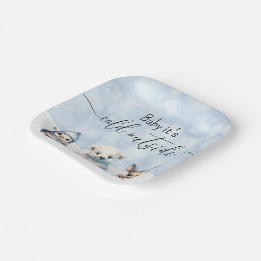 Wintertiere kalt draußen Babydusche Pappteller (Gewinkelt)