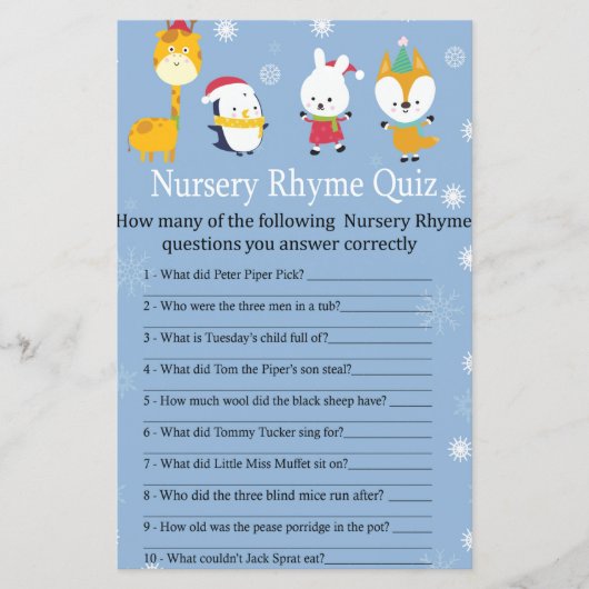 Wintertiere Kinderzimmer Rhyme Quiz Kinderduschens (Vorderseite)