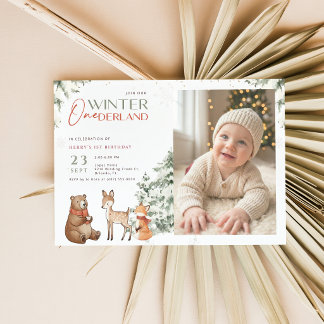 Wintertiere Onederland Kinderfoto Erster Geburtsta Einladung