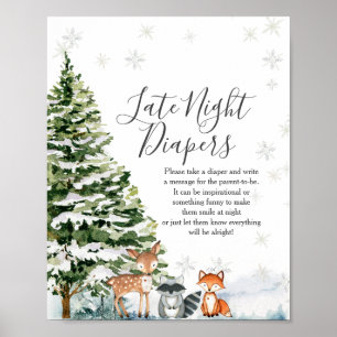 Wintertiere Schneeflocken Späte nächtliche Windeln Poster