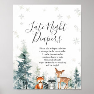 Wintertiere Schneeflocken Späte nächtliche Windeln Poster
