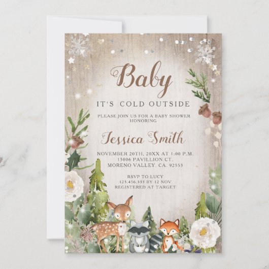 Wintertiere Woodland Boy Baby Dusche Einladung (Vorderseite)