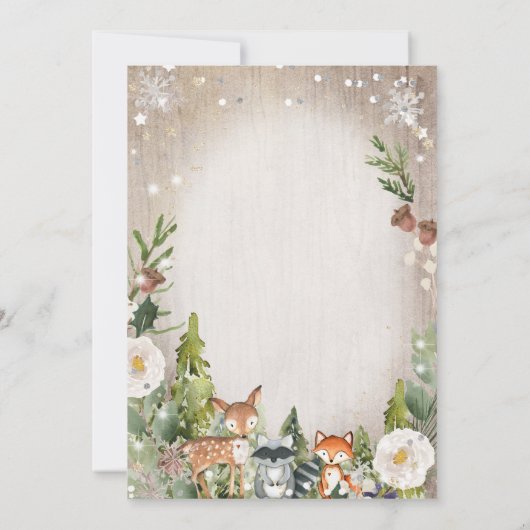 Wintertiere Woodland Boy Baby Dusche Einladung (Rückseite)