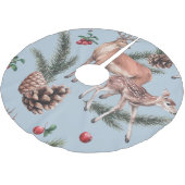 Wintertierskizze, blauer Hintergrund. Polyester Weihnachtsbaumdecke (Schrägansicht)