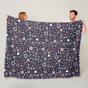 Wintertime pinkfarbene goldene Schneeflocken Fleecedecke