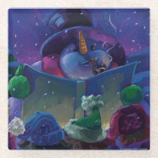 Wintertime Reading Painting Glasuntersetzer (Vorderseite)