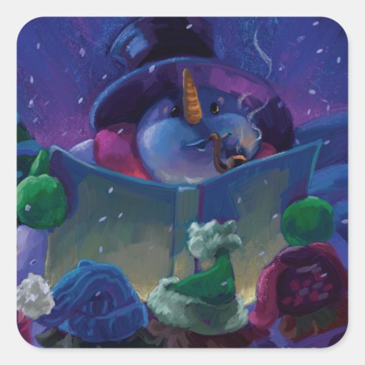 Wintertime Reading Quadratischer Aufkleber (Vorderseite)