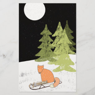 Wintertime- Sledding Fox - Illustration Briefpapier