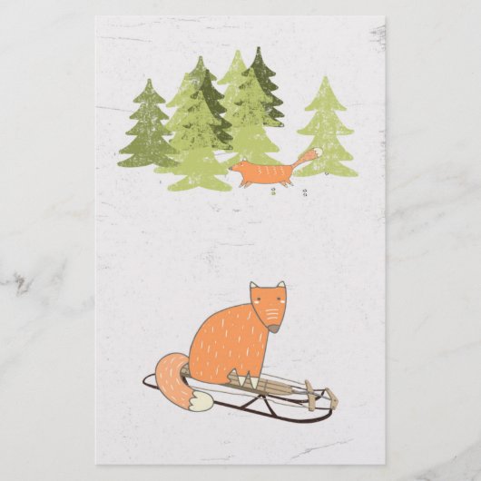 Wintertime- Sledding Fox - Illustration Briefpapier (Vorderseite)