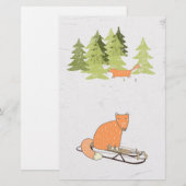 Wintertime- Sledding Fox - Illustration Briefpapier (Vorne/Hinten)