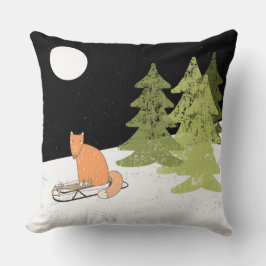 Wintertime- Sledding Fox - Illustration Kissen