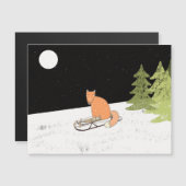 Wintertime- Sledding Fox - Illustration Magnetkarte (Vorne/Hinten)