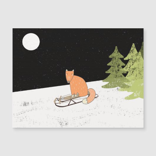 Wintertime- Sledding Fox - Illustration Magnetkarte (Vorderseite)