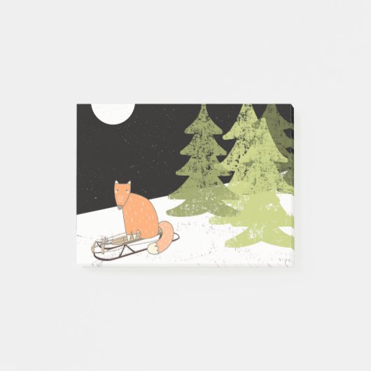 Wintertime- Sledding Fox - Illustration Post-it Klebezettel (Vorderseite)