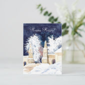 Wintertor in der nächtlichen Wasserfarbe Postkarte (Stehend Vorderseite)