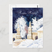 Wintertor in der nächtlichen Wasserfarbe Postkarte (Vorne/Hinten)