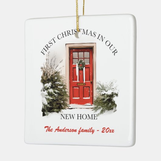 Wintertore-Szene Neue Zuhause Weihnachten Keramikornament (Links)