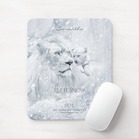 Winterträume, Weiße Löwenvater und Eiswürfel - Mousepad (Mit Mouse)