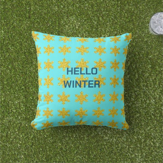 Wintertypografie-Muster Snowflake Gold Blue Kissen (Golfball-Marker)