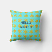 Wintertypografie-Muster Snowflake Gold Blue Kissen (Rückseite)