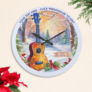 Winterukulele im Schnee, benutzerdefinierter Text  Große Wanduhr