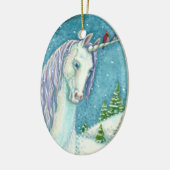 WINTERUNICORN UND VÖGEL, FRIEDLICHE SCHNEELANDSCHA KERAMIK ORNAMENT (Links)
