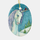 WINTERUNICORN UND VÖGEL, FRIEDLICHE SCHNEELANDSCHA KERAMIK ORNAMENT (Hinten)